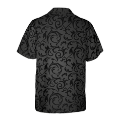 Black And Grey Seamless Floral Goth Style Hawaiian Shirt - Hyperfavor