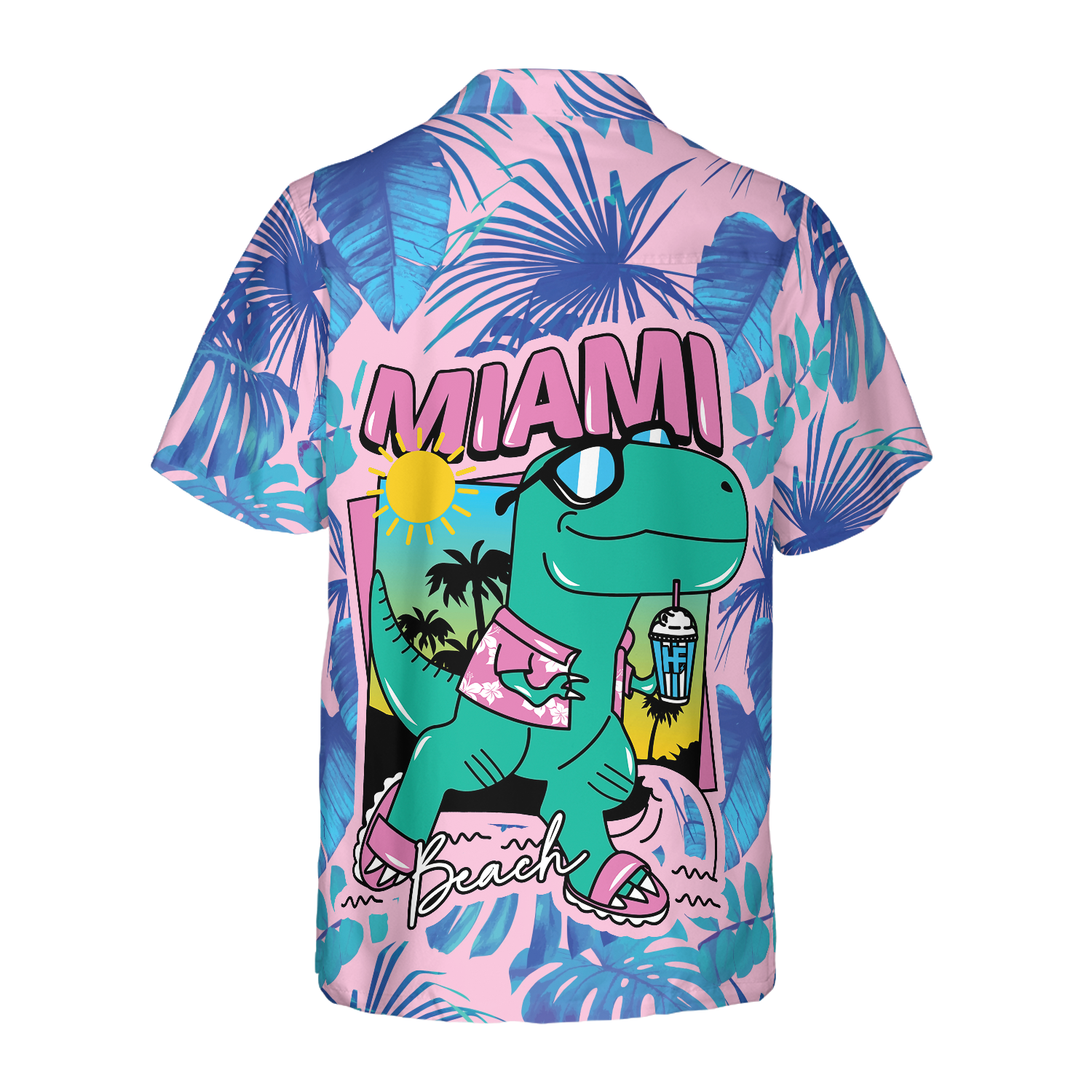 Miami South Beach Cool T- Rex Dinosaur Hawaiian Shirt - Hyperfavor