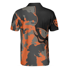 Skull Orange Camouflage Golf Polo Shirt, Streetwear Camo Golf Shirt For Men - Hyperfavor