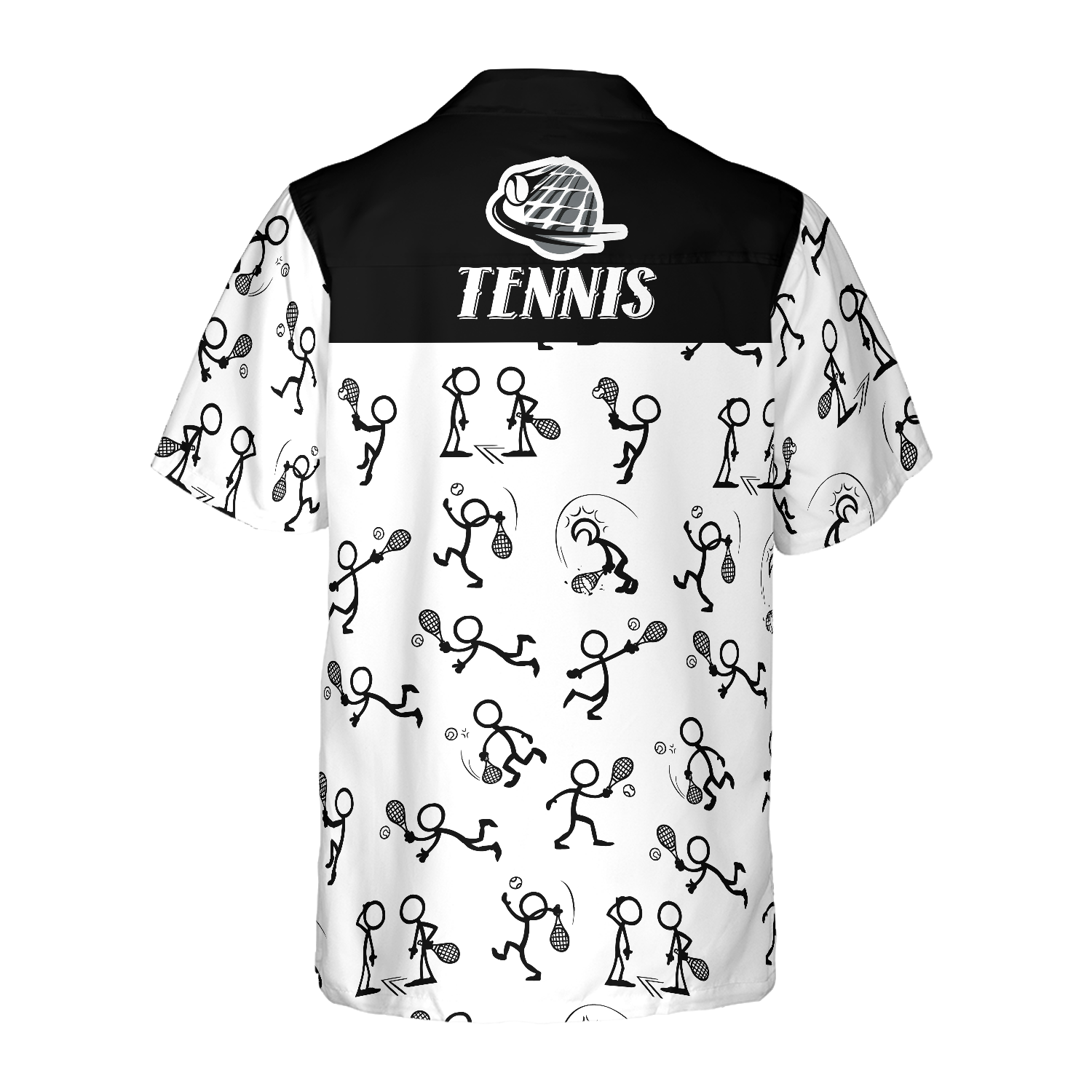 Stick Figures Tennis Black And White Hawaiian Shirt - Hyperfavor