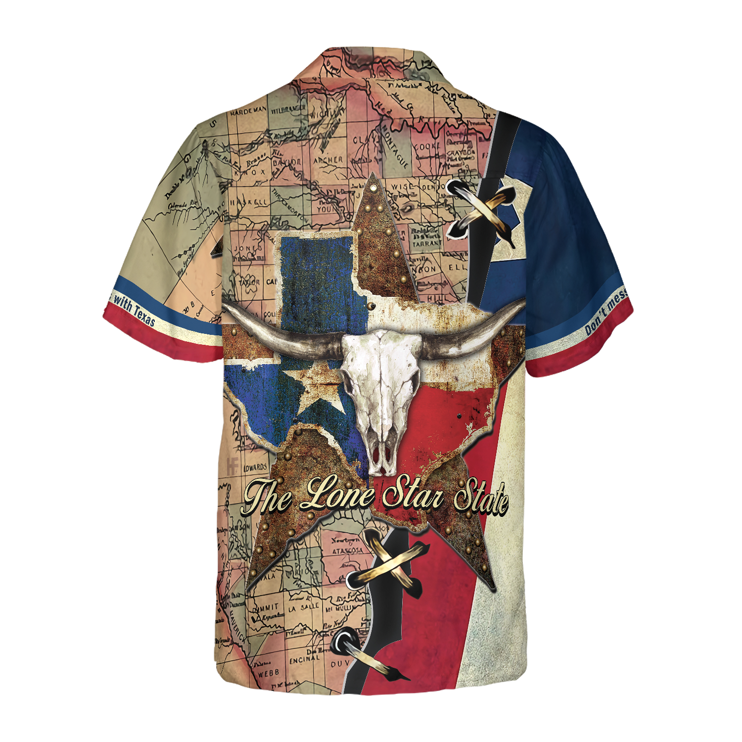 The Lone Star State Map Pattern Texas Longhorns Hawaiian Shirt, Don't Mess With Texas Shirt, Texas Home Shirt For Men - Hyperfavor