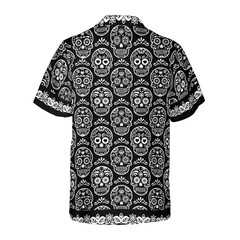 Mexican Sugar Skull On Black Hawaiian Shirt - Hyperfavor