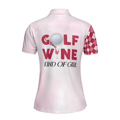 Golf And Wine Kind Of Girl Short Sleeve Women Polo Shirt, Pink Diamond Pattern Shirt For Golf Ladies - Hyperfavor