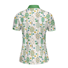 Green And Golden Tennis Pattern Short Sleeve Women Polo Shirt - Hyperfavor