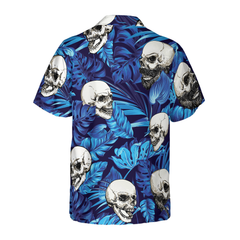 Blue Tropical Floral Summer And Skull Hawaiian Shirt - Hyperfavor