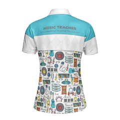 Music Teacher Short Sleeve Women Polo Shirt, White And Blue Music Pattern Shirt For Women, Gift For Music Teachers - Hyperfavor