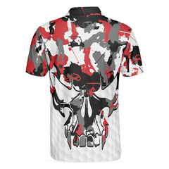 Red And White Camouflage Golf Set Skull Short Sleeve Polo Shirt, Camo Golf Shirt For Men - Hyperfavor