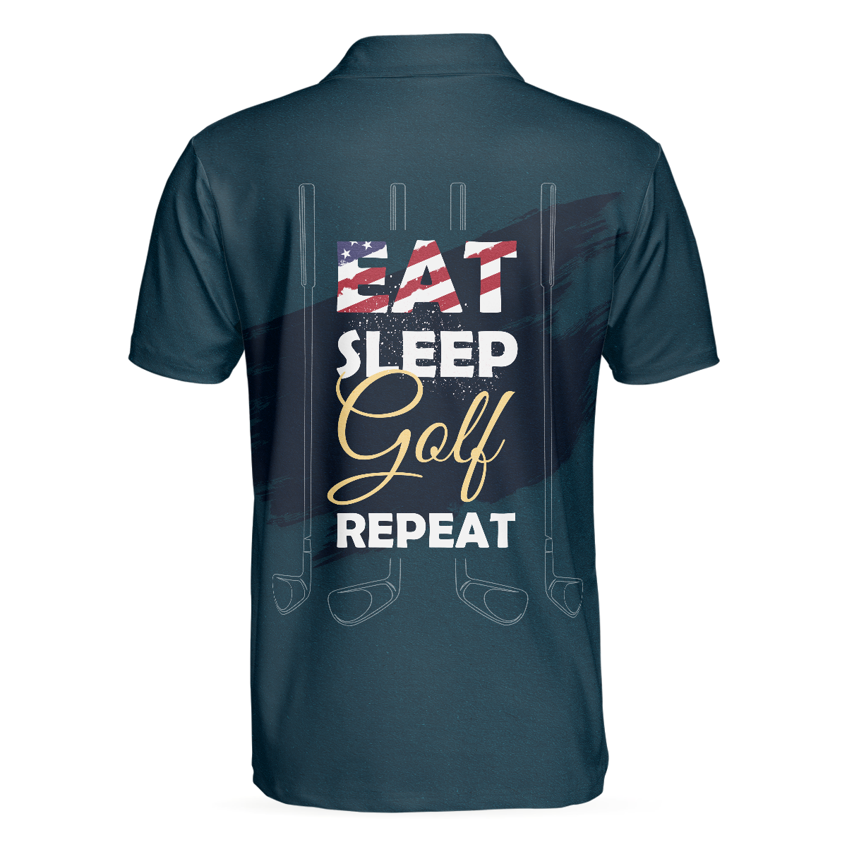 Eat Sleep Golf Repeat American Flag Short Sleeve Polo Shirt, Dark Navy Golf Shirt For Men - Hyperfavor