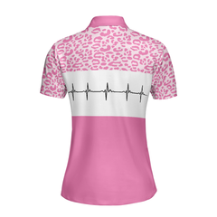 Pink Golfbeat Leopard Golf Short Sleeve Women Polo Shirt, Heartbeat Golfing Polo Shirt For Ladies - Hyperfavor