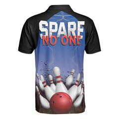 Spare No One Bowling Polo Shirt, Black And Blue Tenpin Bowling Shirt For Men, Cool Bowling Gift Idea - Hyperfavor