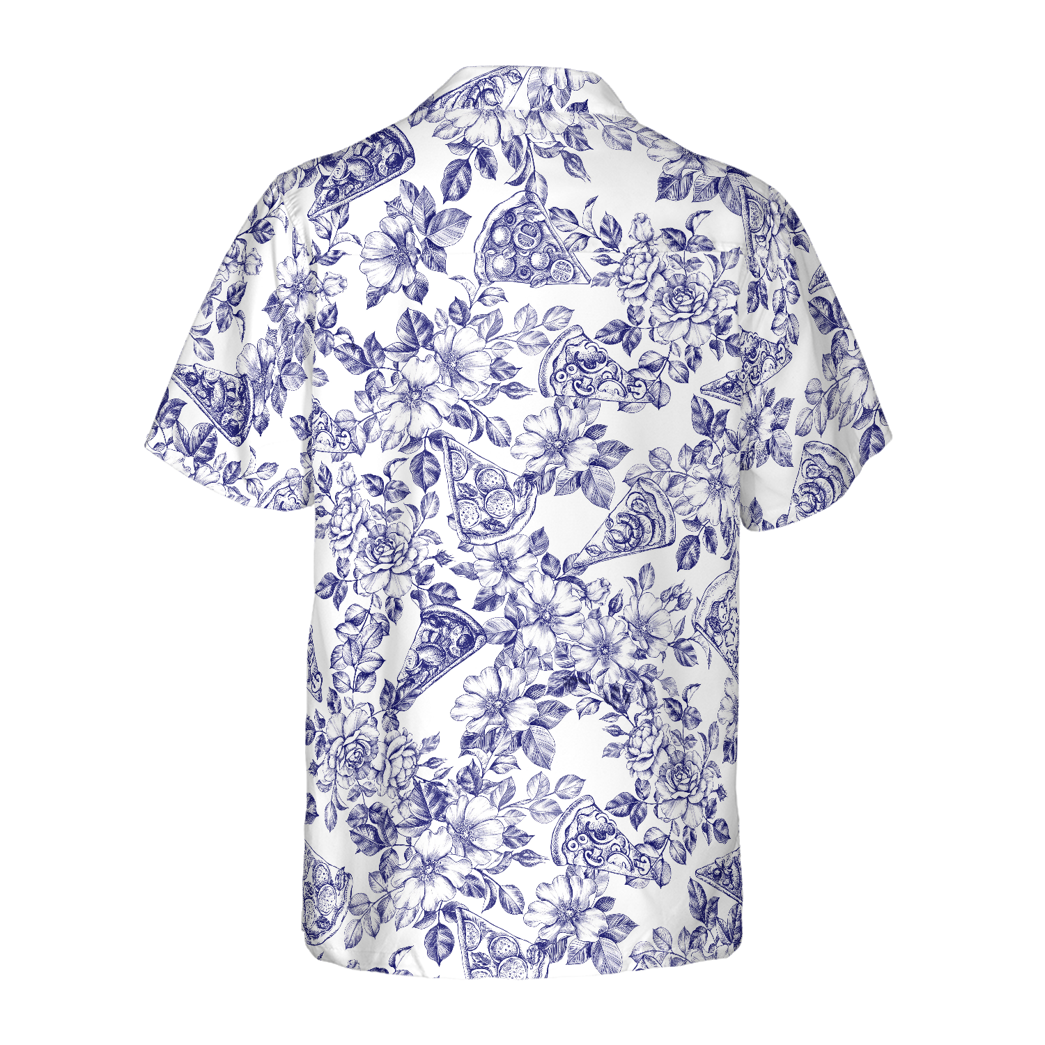 Blue Floral Pizza Pattern Shirt Hawaiian Shirt - Hyperfavor