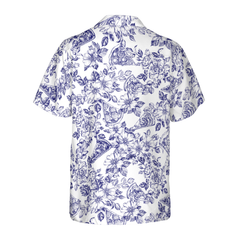 Blue Floral Pizza Pattern Shirt Hawaiian Shirt - Hyperfavor