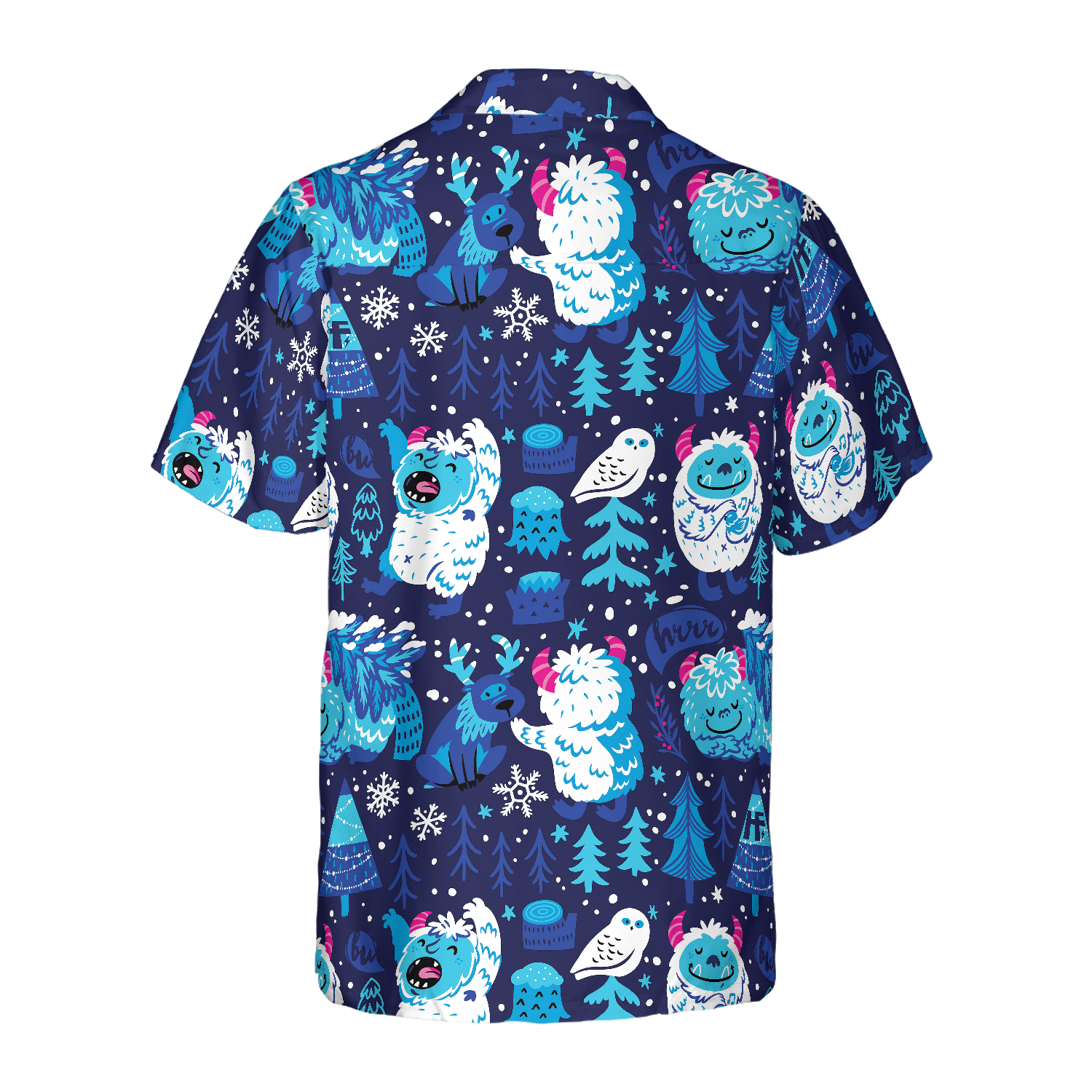 White Bigfoot Winter Forrest Bigfoot Hawaiian Shirt, Snow Owl And Tree Bigfoot Shirt For Men - Hyperfavor