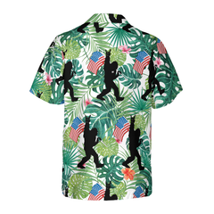 Bigfoot Tropical Hold USA Flag Bigfoot Hawaiian Shirt, Floral American Flag Bigfoot Shirt For Men - Hyperfavor