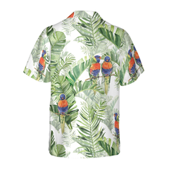 Beautiful Watercolor Parrots In Green Hawaiian Shirt - Hyperfavor