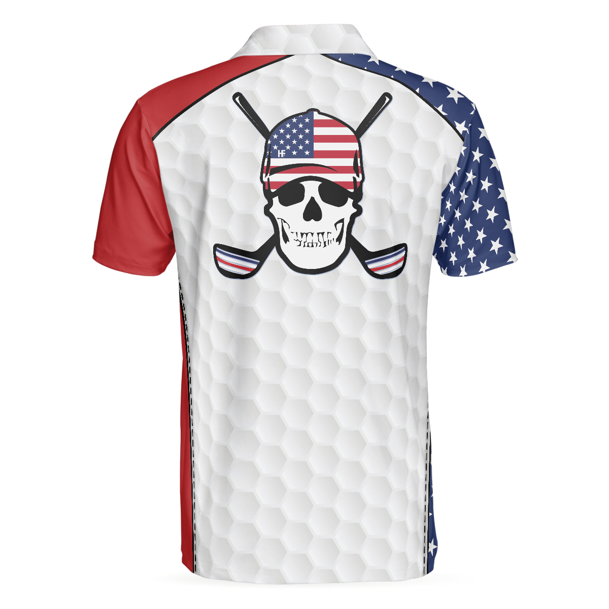 Golf Skull Wear Hat Short Sleeve USA Golf Polo Shirt, American Flag Polo Shirt, Patriotic Golf Shirt For Men - Hyperfavor