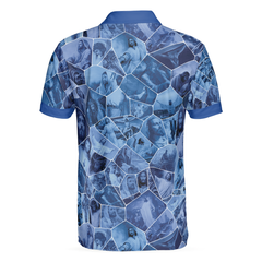 Holy Blue Stained Glass Polo Shirt, Blue Jesus Gallery Polo Shirt, Best Christian Shirt For Men - Hyperfavor