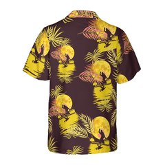 Bigfoot Tropical Yellow Moon Bigfoot Hawaiian Shirt, Purple And Yellow Dancing In The Moonlight Bigfoot Shirt For Men - Hyperfavor