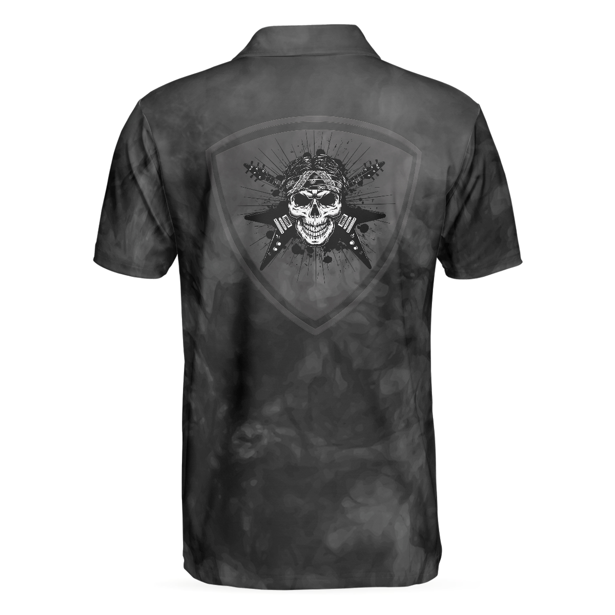 Guitar And Skull Short Sleeve Polo Shirt, Streetwear Polo Shirt, Black And White Guitar Shirt For Men - Hyperfavor