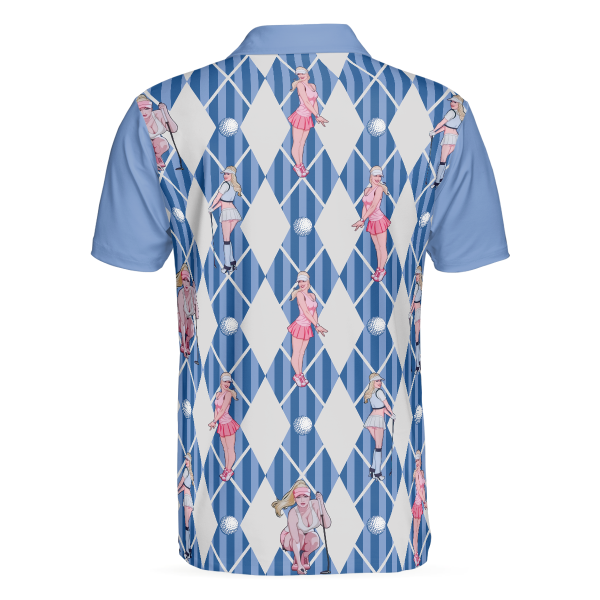 Blue Hot Golf Short Sleeve Polo Shirt, Argyle Pattern Fun Golf Shirt For Men - Hyperfavor