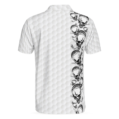 Golfing Skull Golf Ball And Clubs Shirt Polo Shirt, Golf Pattern Polo Shirt, Black And White Golf Shirt For Men - Hyperfavor