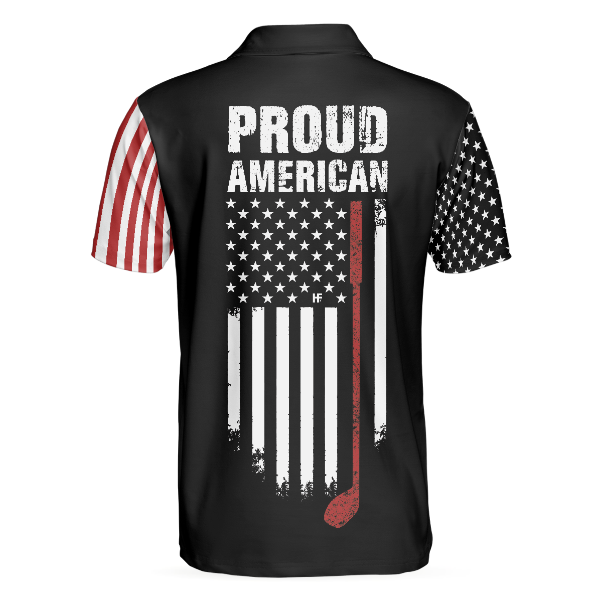 Proud American Short Sleeve Golf Polo Shirt, Dark Theme American Flag Polo Shirt, Patriotic Golf Shirt For Men - Hyperfavor