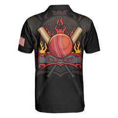 Cricket Flame Short Sleeve Black Polo Shirt For Golf, American Flag Polo Shirt, Best Cricket Shirt For Men - Hyperfavor