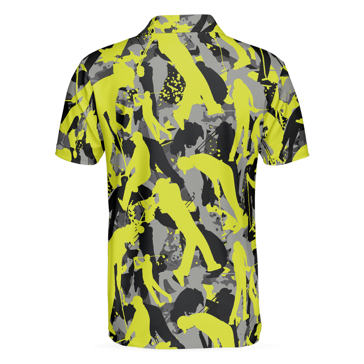 Golf Camo Light Green Pattern Golf Polo Shirt, Yellow Silhouette Golfing Polo Shirt, Camouflage Golf Shirt For Men - Hyperfavor