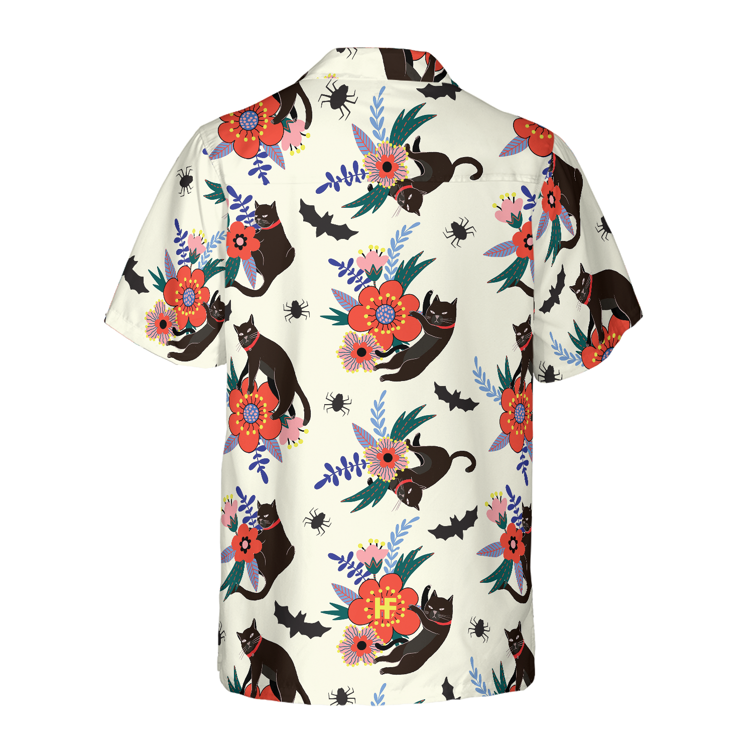 Black Bats And Cats Hawaiian Shirt - Hyperfavor