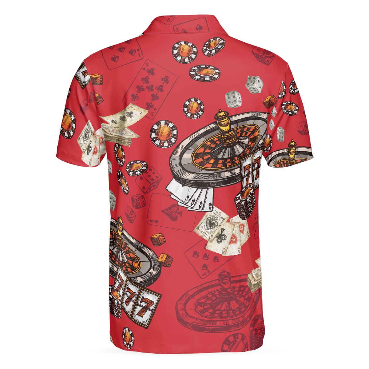 Casino Pattern Red Short Sleeve Polo Shirt, Roulette Wheel Polo Shirt, Best Casino Shirt For Men - Hyperfavor