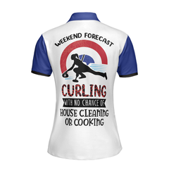 Weekend Forecast Curling With No Chance Of House Clean or Cooking Short Sleeve Women Polo Shirt, Red Leopard Shirt - Hyperfavor