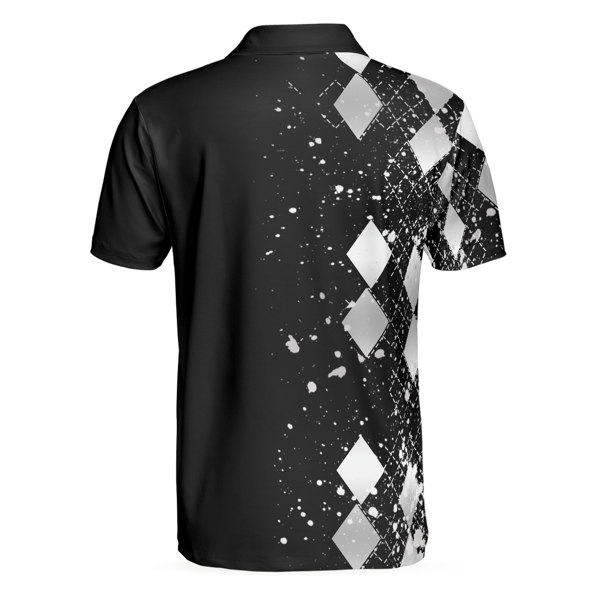 Silver Bowling Polo Shirt, Black And Silver Argyle Pattern Bowling Shirt For Men - Hyperfavor