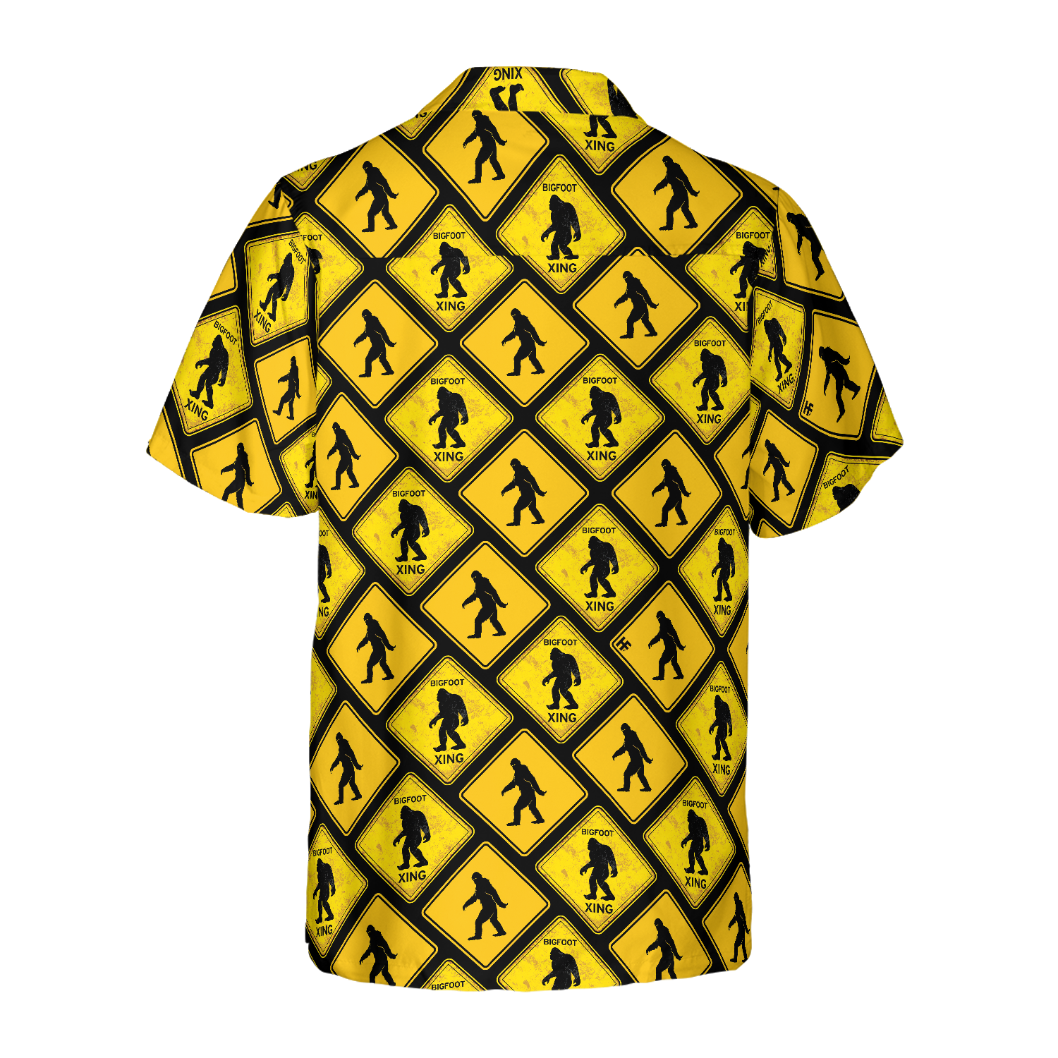 Bigfoot Yellow Square Bigfoot Hawaiian Shirt, Diamond Pattern Caution Signs Bigfoot Shirt For Men - Hyperfavor