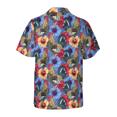 Floral Rooster Chicken Hawaiian Shirt - Hyperfavor