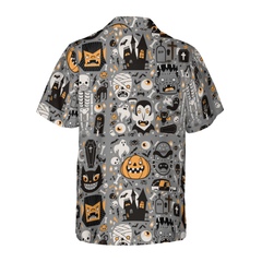 Doodle Pattern Happy Halloween Hawaiian Shirt - Hyperfavor