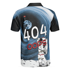 Astronaut Golfing Outer Space Black Golf Polo Shirt, Hole 404 Oops Polo Shirt, Best Golf Shirt For Men - Hyperfavor