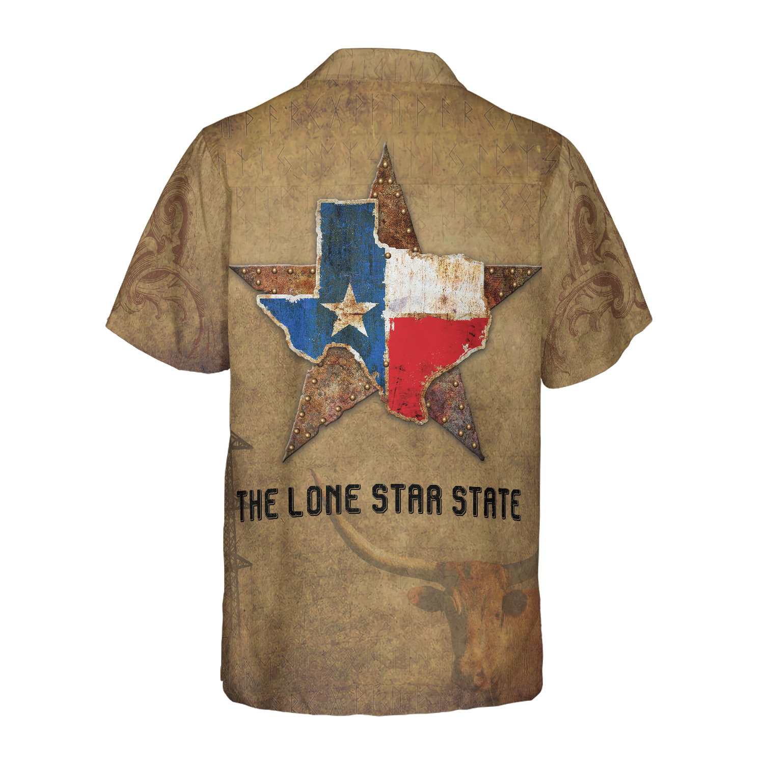 Brown Vintage Floral Damask Pattern Texas Hawaiian Shirt, The Lone Star State Texas Home Shirt, Proud Texas Flag Shirt For Men - Hyperfavor