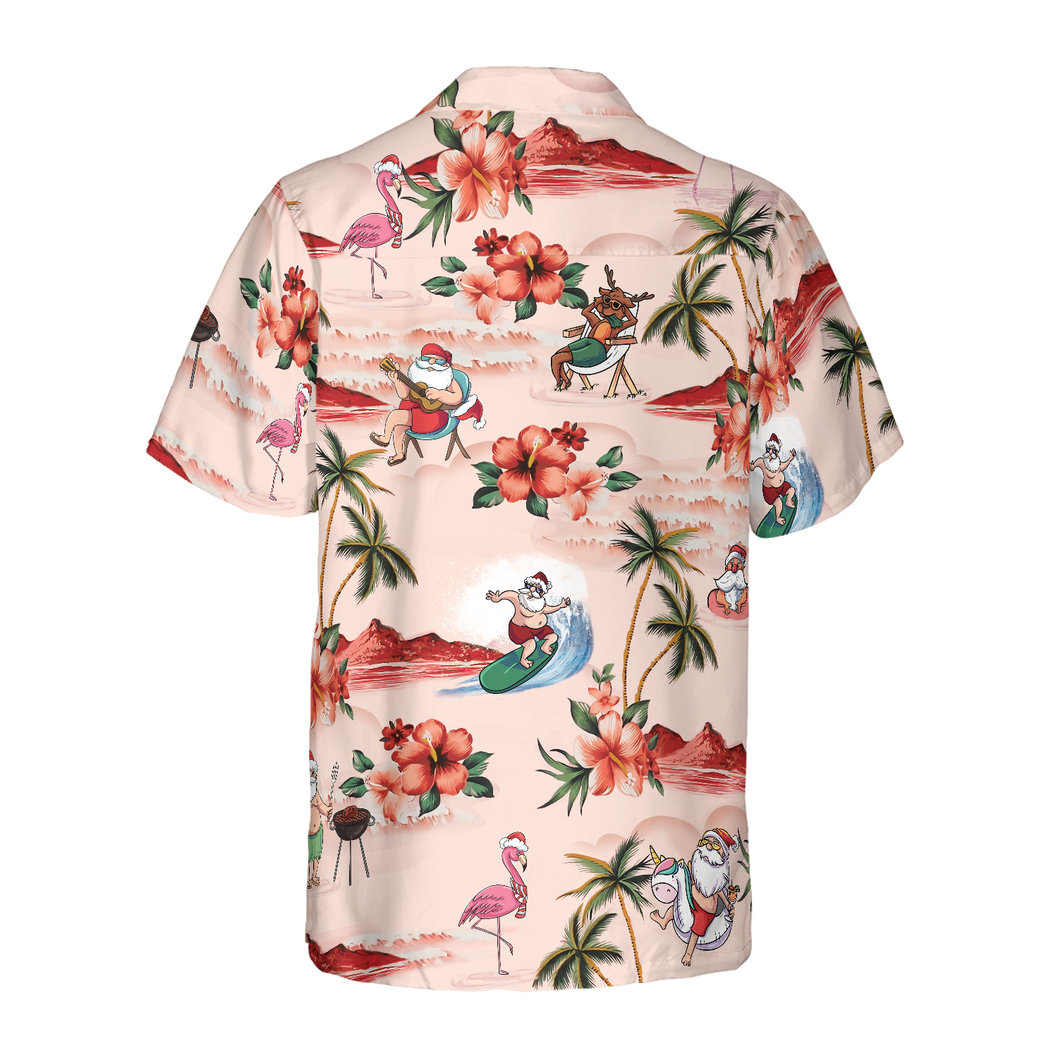 Hyperfavor Christmas Hawaiian Shirts For Men and Women, Santa Beach Christmas Pattern Hawaiian Shirt Button Down Shirt Short Sleeve - Hyperfavor