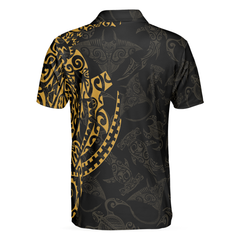 Strong And Cool Polynesian Pattern Polo Shirt, Luxury Black And Gold Shirt For Men - Hyperfavor