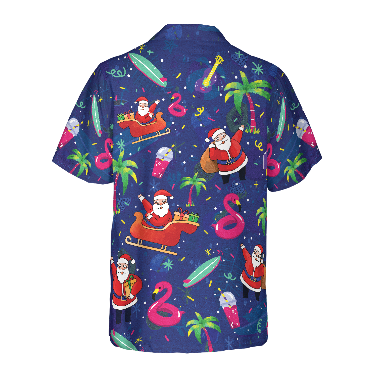 Hyperfavor Christmas Hawaiian Shirts, Santa Flamingo Tropical Pattern Shirt Short Sleeve, Christmas Shirt Idea Gift For Men And Women - Hyperfavor