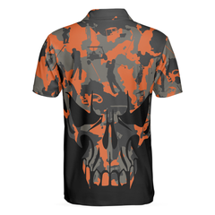 Orange Camouflage Golf Set Skull Golf Polo Shirt, Golfer Silhouette Pattern Polo Shirt, Camo Golf Shirt For Men - Hyperfavor