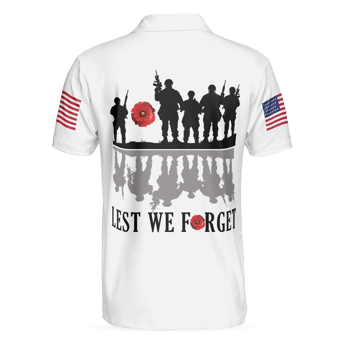 Lest We Forget Veteran Polo Shirt, White American Flag Veteran's Day Shirt, Best Gift For Veterans - Hyperfavor