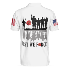 Lest We Forget Veteran Polo Shirt, White American Flag Veteran's Day Shirt, Best Gift For Veterans - Hyperfavor