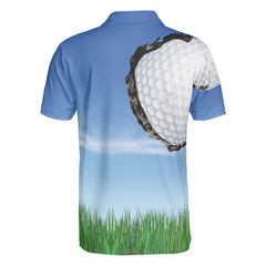 Swing Polo Shirt, Blue Golf Ball Pattern Polo Shirt For Golfers, Best Golf Polo Shirt For Hot Weather - Hyperfavor