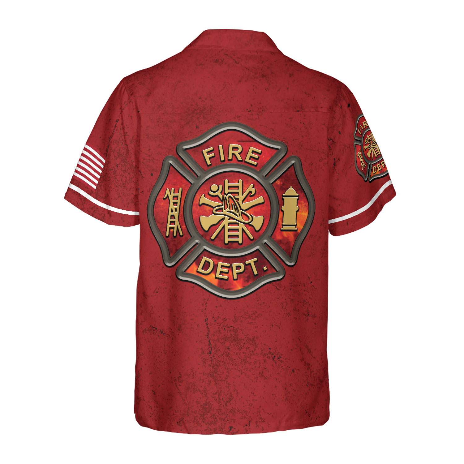 Firefighter Logo Red Background Firefighter Hawaiian Shirt, American Flag Firefighter Shirt For Men - Hyperfavor