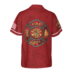 Firefighter Logo Red Background Firefighter Hawaiian Shirt, American Flag Firefighter Shirt For Men - Hyperfavor