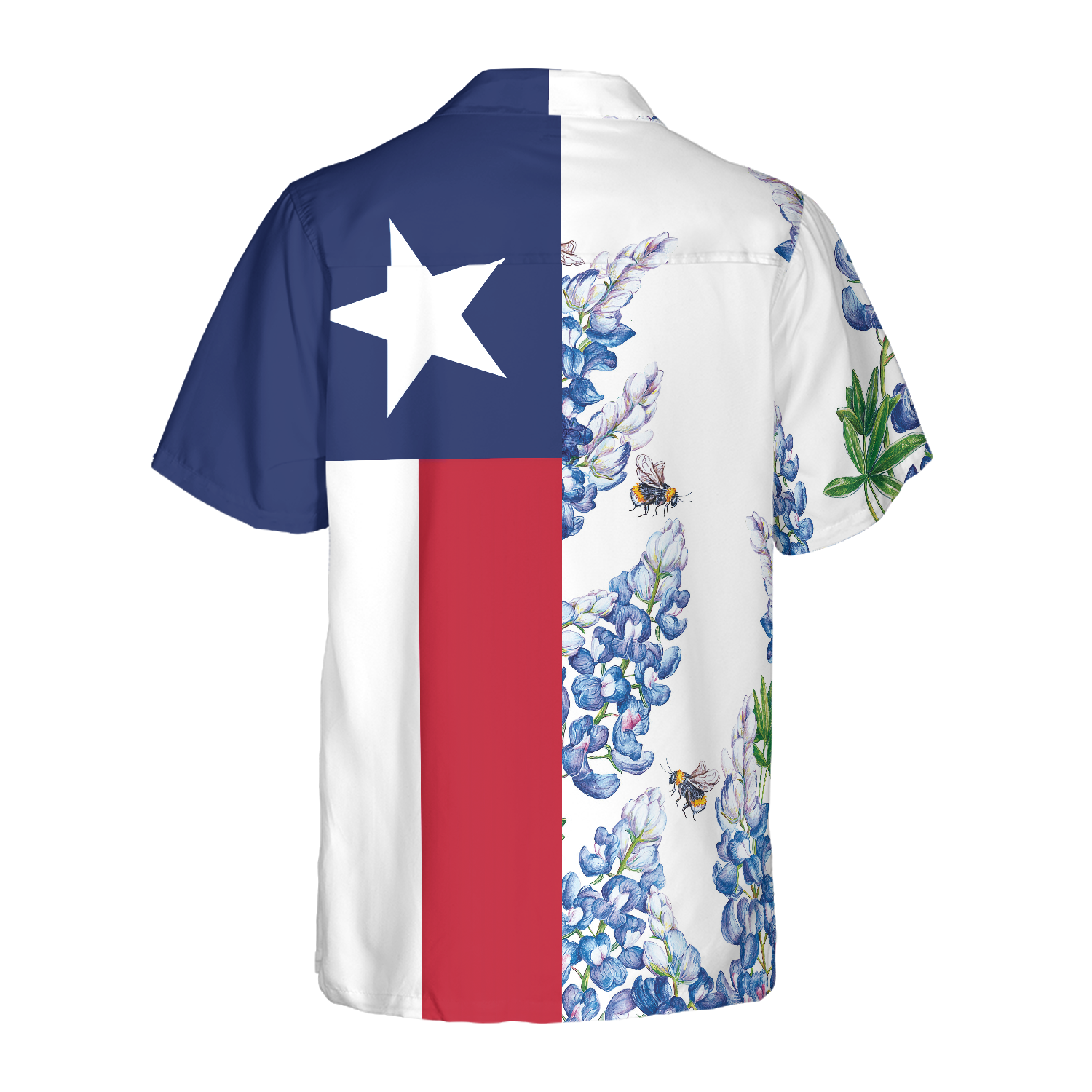 Royal Blue Bluebonnet Texas Hawaiian Shirt, Floral Texas Flag Shirt Vertical Version, Proud Texas Shirt For Men - Hyperfavor