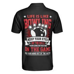 Life Is Like Bowling Keep Your Eyes On The Balls Bowling Polo Shirt, Black Flame Bowling Ball Polo Shirt For Men - Hyperfavor