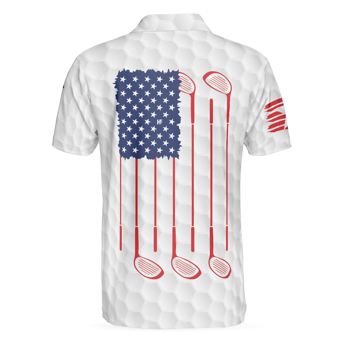 Golf Skull American Flag Short Sleeve Polo Shirt, White Golf Pattern Polo Shirt, Patriotic Golf Shirt For Men - Hyperfavor