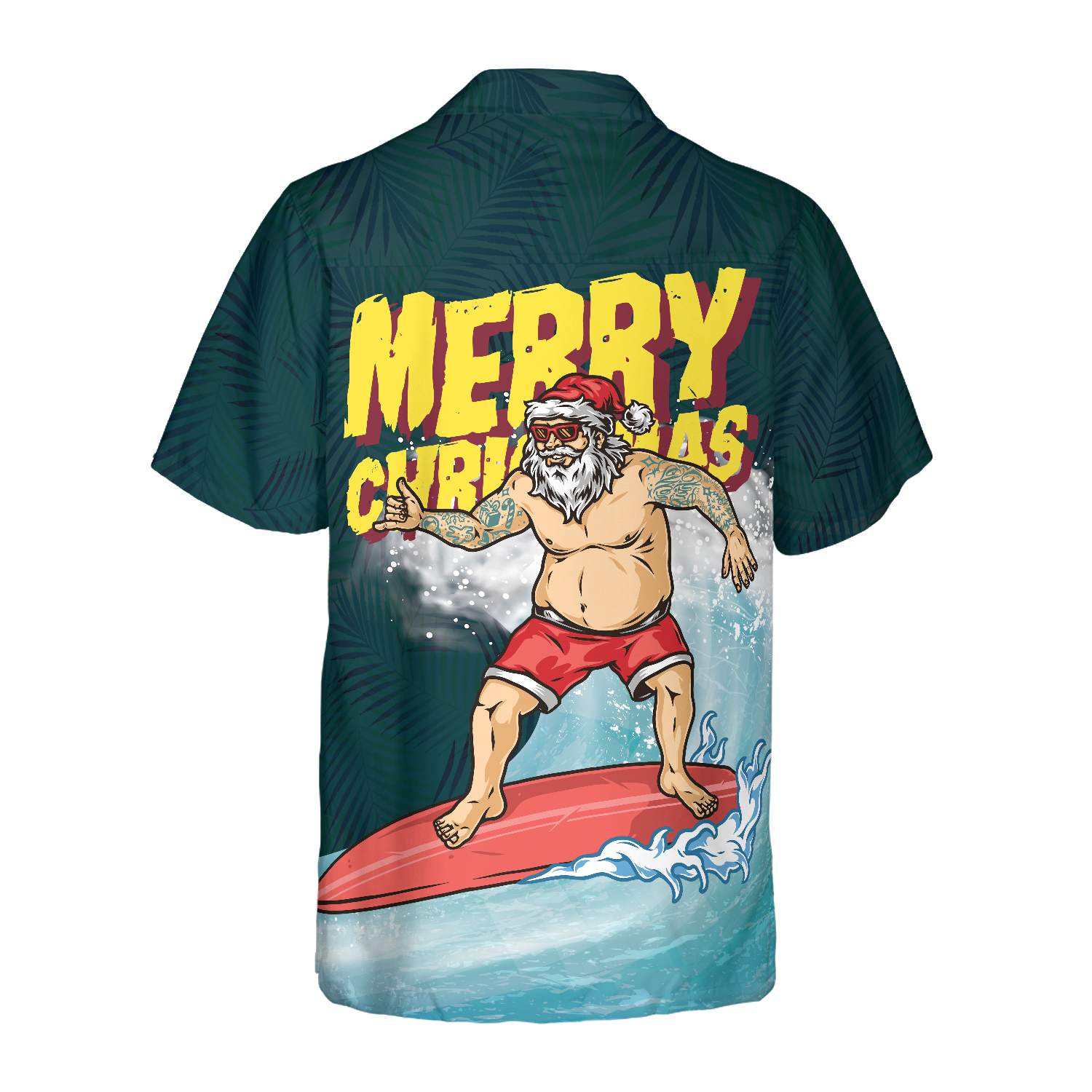 Hyperfavor Christmas Hawaiian Shirts, Surfing Santa Claus Merry Christmas Shirt Short Sleeve, Christmas Shirt Idea Gift For Men And Women - Hyperfavor